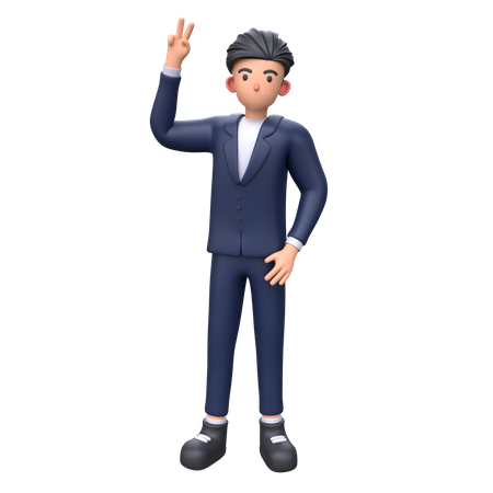 Businessman showing victory sign 3D Illustration