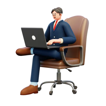 Businessman sit on armchair while using laptop  3D Illustration