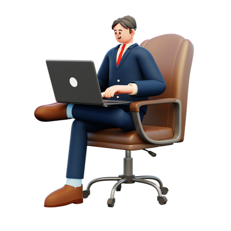 Businessman sit on armchair while using laptop  3D Illustration