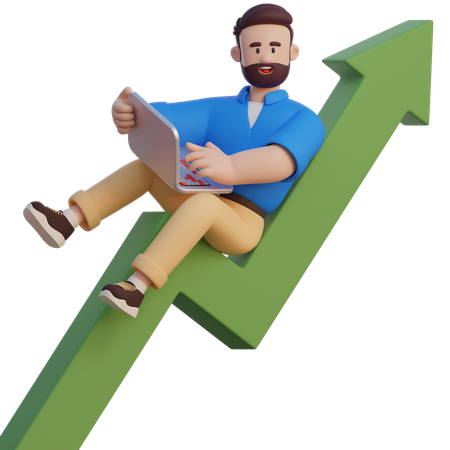 Businessman Sit On Arrow Graph  3D Illustration