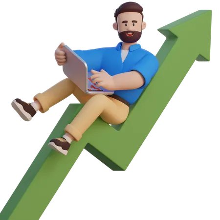 Businessman Sit On Arrow Graph  3D Illustration