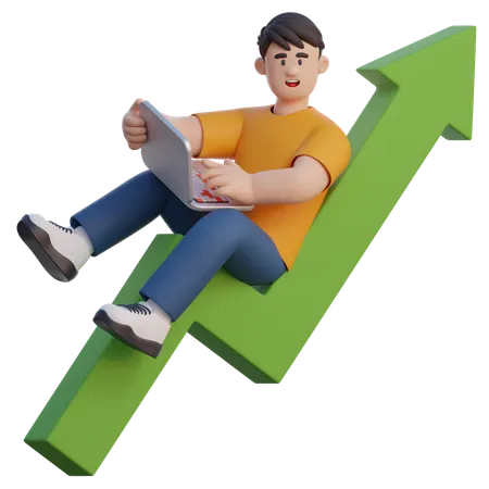 Businessman Sit On Arrow Graph  3D Illustration