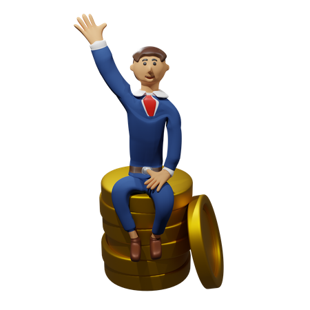 Businessman sits on a coin 3D Illustration