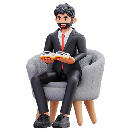 Businessman Sitting And Reading A Book  3D Illustration