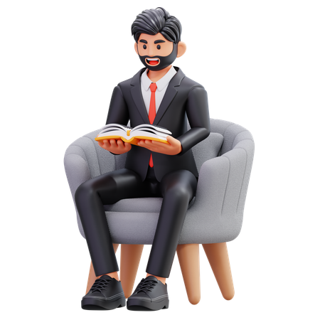 Businessman Sitting And Reading A Book  3D Illustration