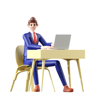 Businessman sitting and working on laptop  3D Illustration