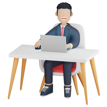 Businessman sitting at office desk  3D Icon