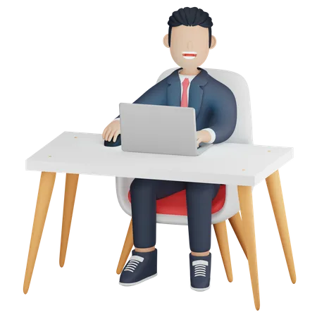 Businessman sitting at office desk  3D Illustration