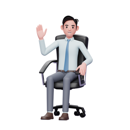 Businessman sitting in office chair waving hand  3D Illustration