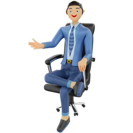 Businessman Sitting in office chair with welcome pose  3D Illustration