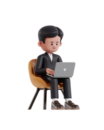 Businessman sitting on a chair and working on a laptop  3D Illustration