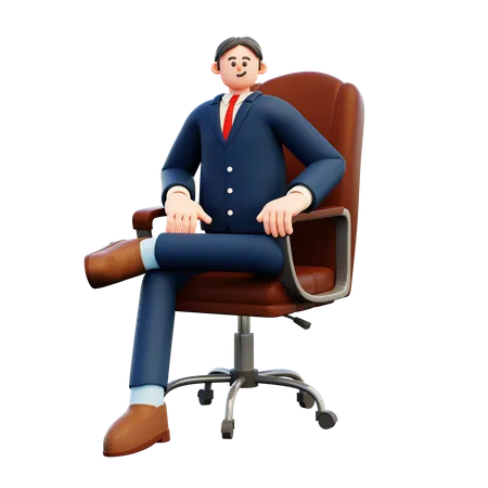 Businessman Sitting On Boss Chair  3D Illustration