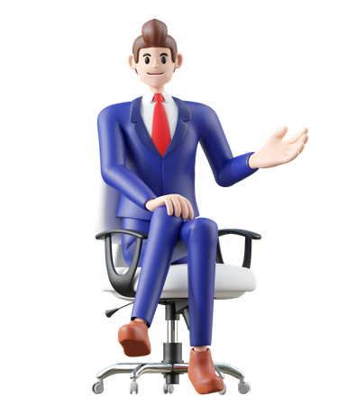 Businessman sitting on chair and explain something  3D Icon