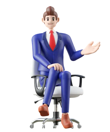 Businessman sitting on chair and explain something  3D Illustration