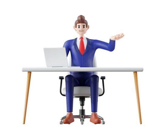 Businessman sitting on chair and presenting something  3D Icon