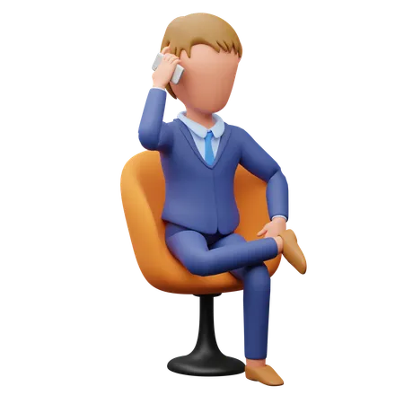 Businessman Sitting On Chair While Talking On Mobile  3D Illustration