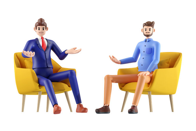 Businessman sitting on chair with entrepreneur  3D Icon