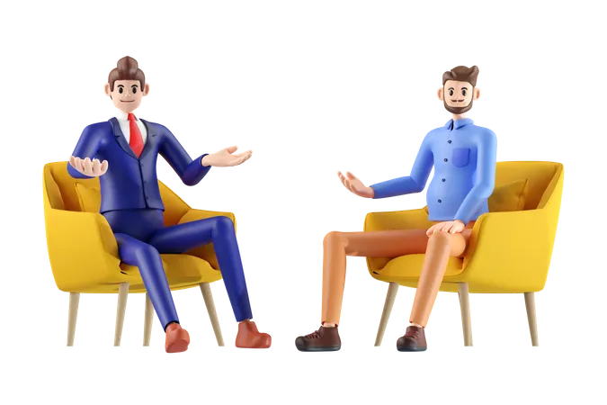 Businessman sitting on chair with entrepreneur  3D Illustration