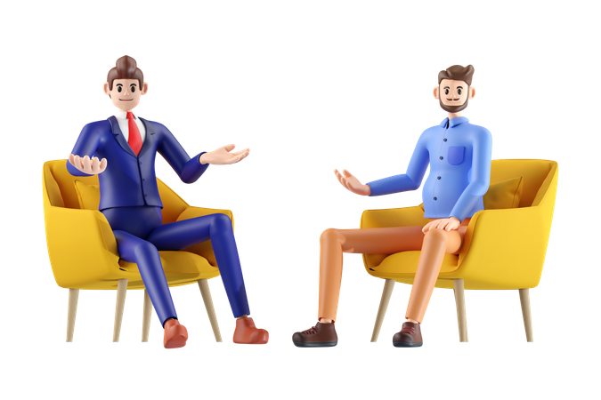 Businessman sitting on chair with entrepreneur  3D Illustration