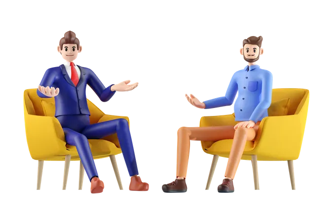 Businessman Sitting On A Chair With Entrepreneur 3 D Illustration Of Cute Cartoon Smiling Isolated On White Background 3D Illustration