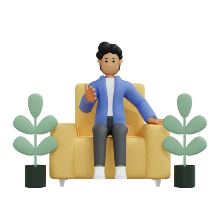 Businessman sitting on couch  3D Illustration