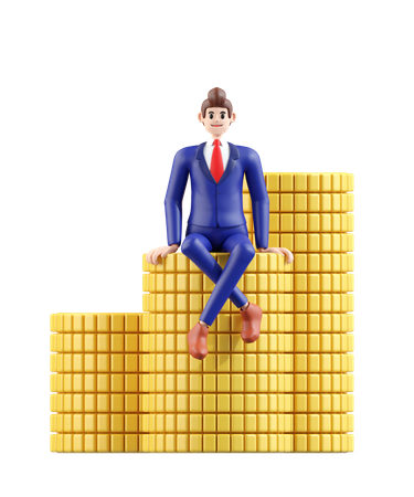 Businessman sitting on currency coin  3D Illustration