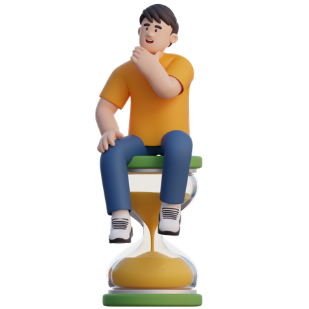 Businessman Sitting On Hourglass  3D Illustration