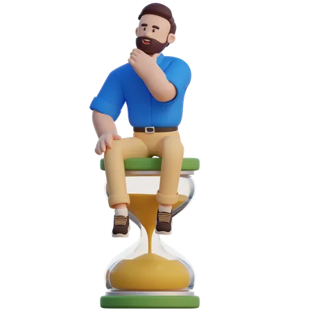Businessman Sitting On Hourglass  3D Illustration