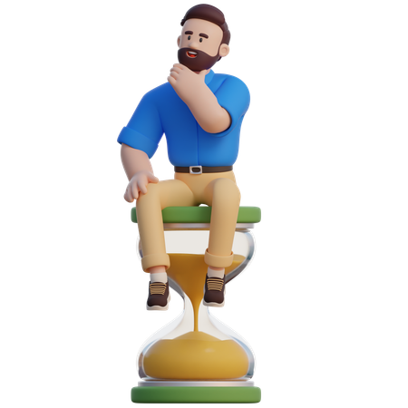 Businessman Sitting On Hourglass  3D Illustration