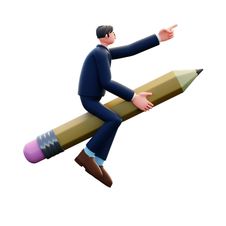Businessman Sitting On Pencil  3D Illustration