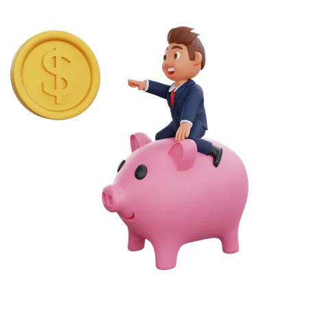 Businessman sitting on piggy bank  3D Illustration