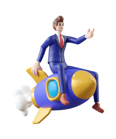 Businessman sitting on rocket  3D Illustration