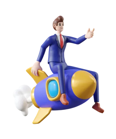 Businessman sitting on rocket  3D Illustration