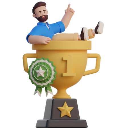 Businessman Sitting On Trophy  3D Illustration