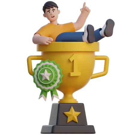 Businessman Sitting On Trophy  3D Illustration