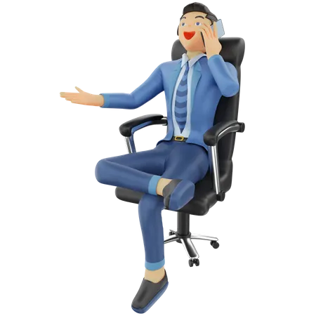 Businessman Sitting with talking on phone 3D Illustration