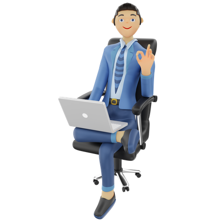 Businessman Sitting with working on laptop  3D Illustration