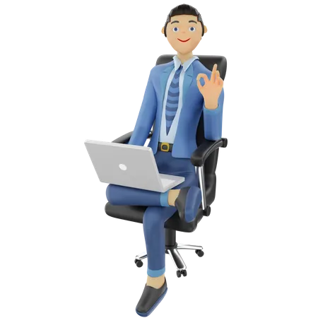 Businessman Sitting with working on laptop  3D Illustration