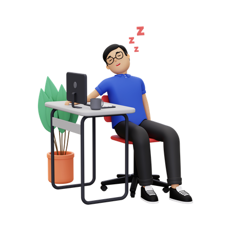 Businessman sleeping at work  3D Icon