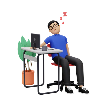 Businessman sleeping at work  3D Illustration