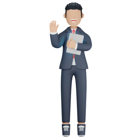 Businessman smiling and waving hand  3D Illustration