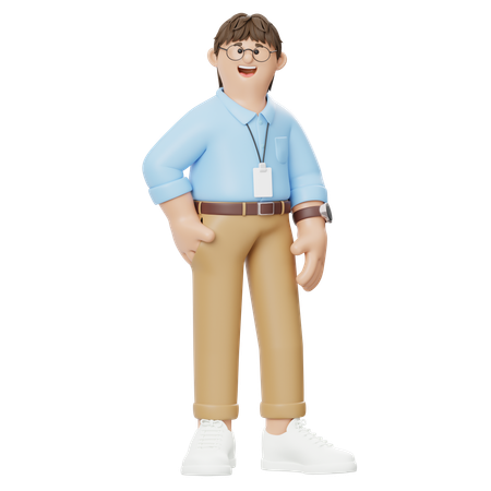 右をちらりと見ながら微笑むビジネスマン  3D Illustration