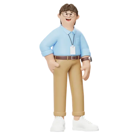 右をちらりと見ながら微笑むビジネスマン  3D Illustration