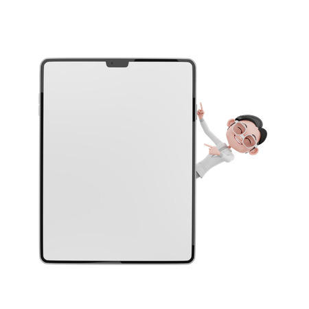 Businessman sneaking behind the tablet  3D Illustration