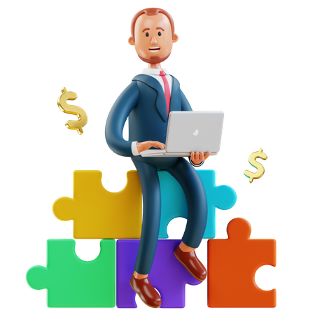 Businessman solving complex puzzle  3D Icon