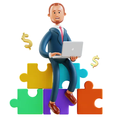 Businessman solving complex puzzle  3D Illustration