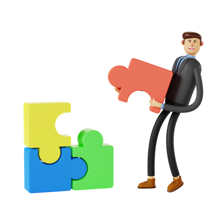 Businessman Solving Puzzle  3D Icon