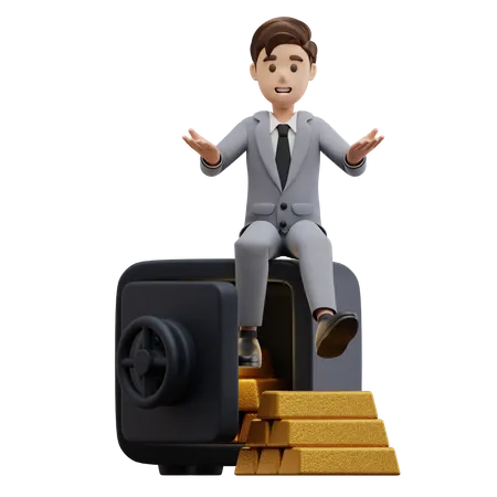 Businessman Stand in Gold  3D Illustration