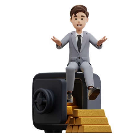 Businessman Stand in Gold  3D Illustration