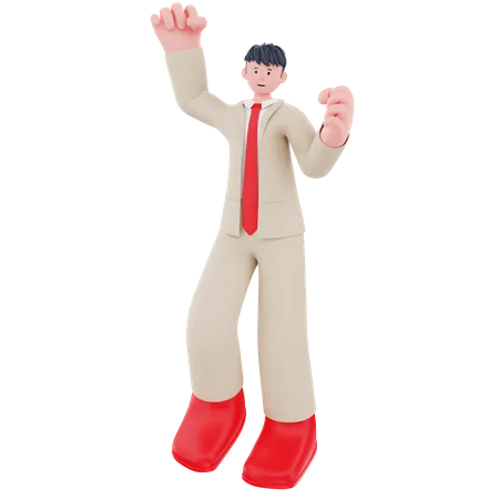 Businessman standing and cheering  3D Illustration